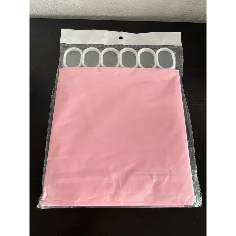JITU Pink Shower Curtain 180x180cm with Rings